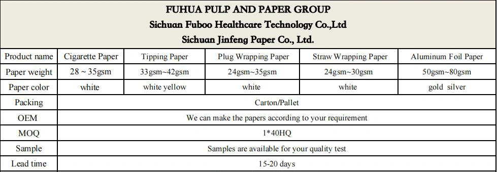 Factory Wholesale Price Printing Coating Cigarette Tipping Paper 33~42GSM Cigarette Paper Cigarette Specialty Paper Cigarette Pack Paper
